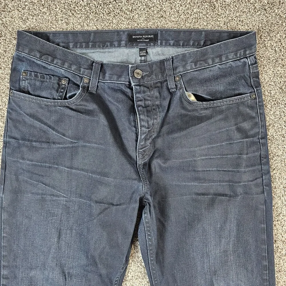 Banana Republic Jeans Mens 35x33 Black Vintage Straight Distressed Whiskering
